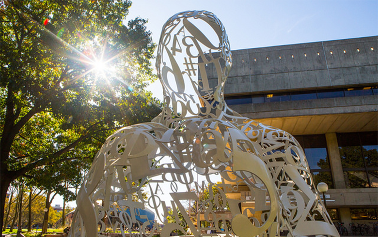 A statue outside the Stratton Student Center