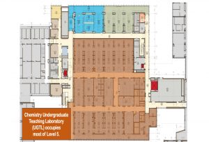 A floorplan demonstrating the expanse of the Undergraduate Teaching Lab.